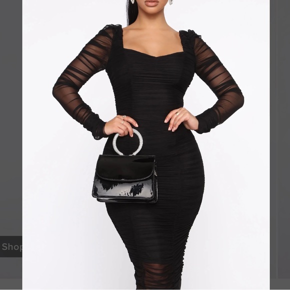 Black Ruched Dress - Picture 2 of 3